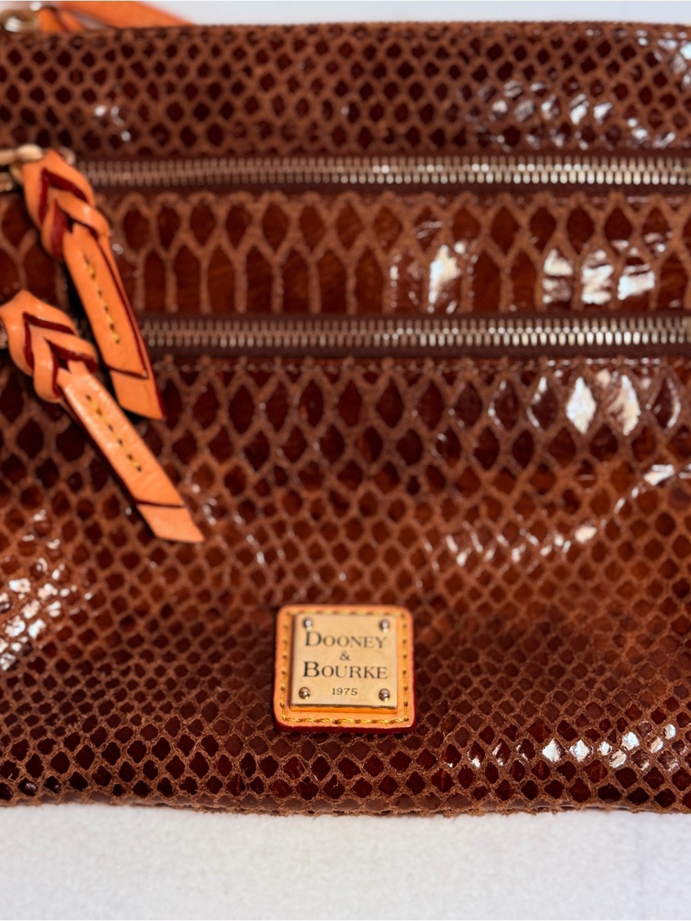 Dooney & Bourke Brown Shoulder Bag with Orange Strap